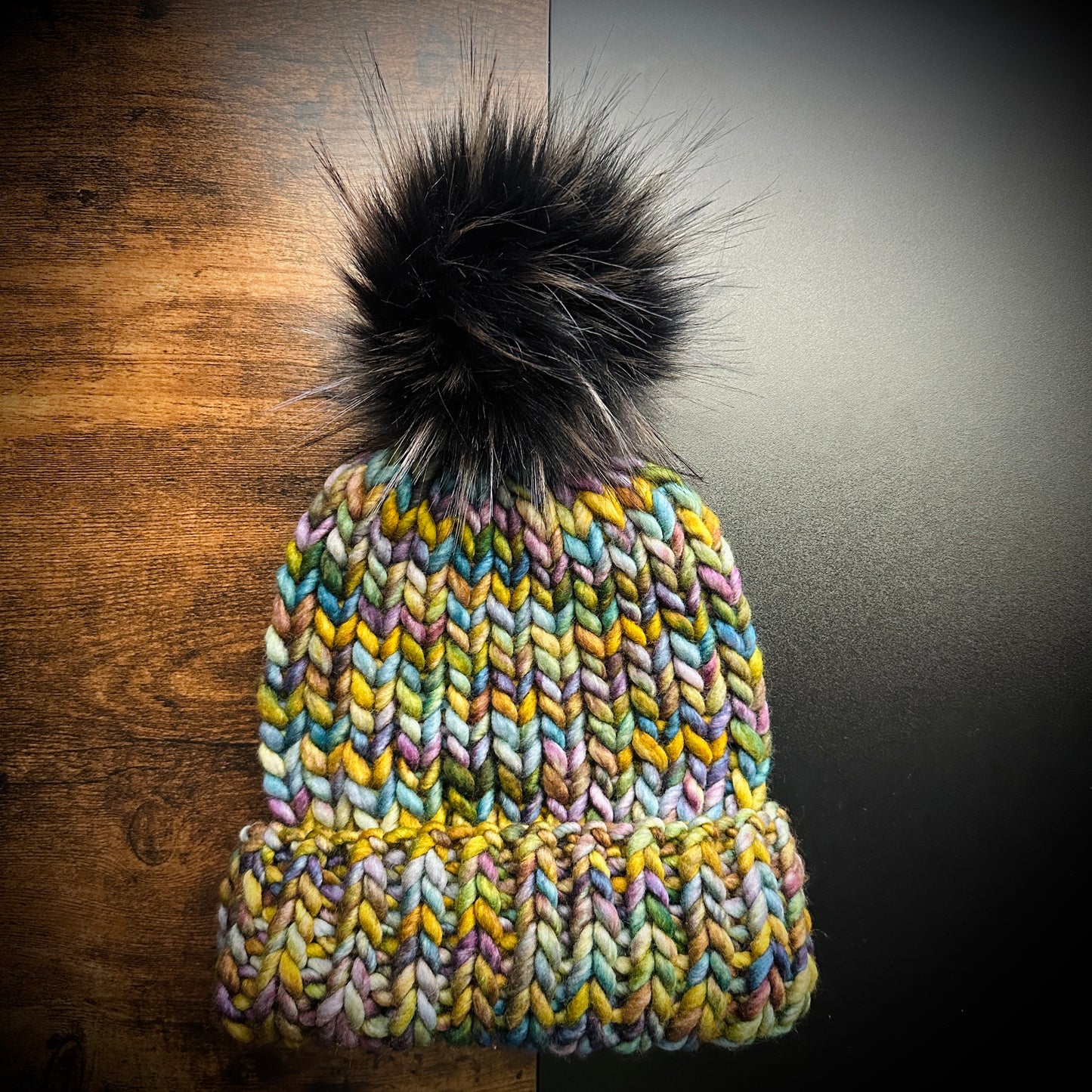 Knit Beanie | Teal and gold